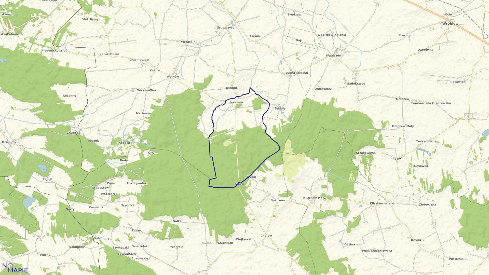 Mapa obrębu JASIONNA w gminie Błaszki