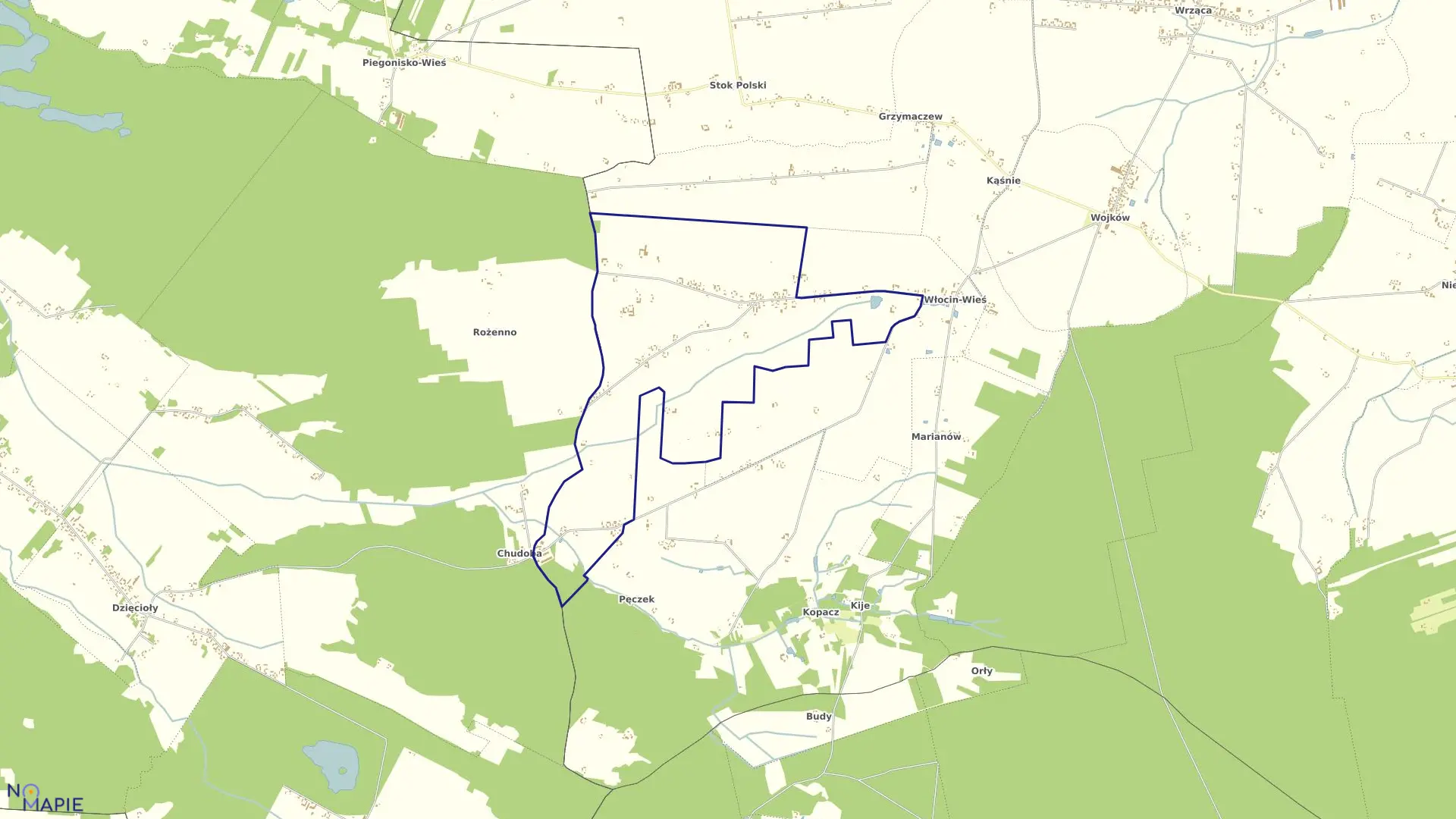 Mapa obrębu WŁOCIN KOLONIA w gminie Błaszki